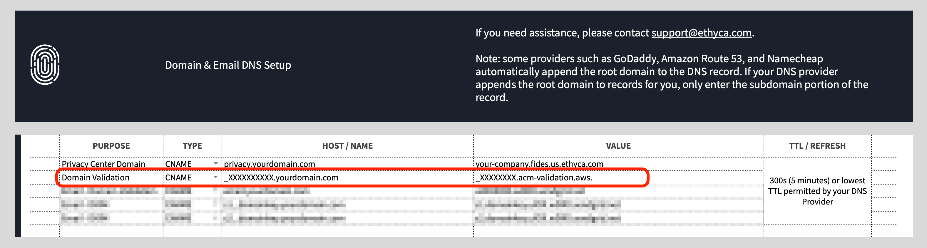 Domain name verification - example DNS record