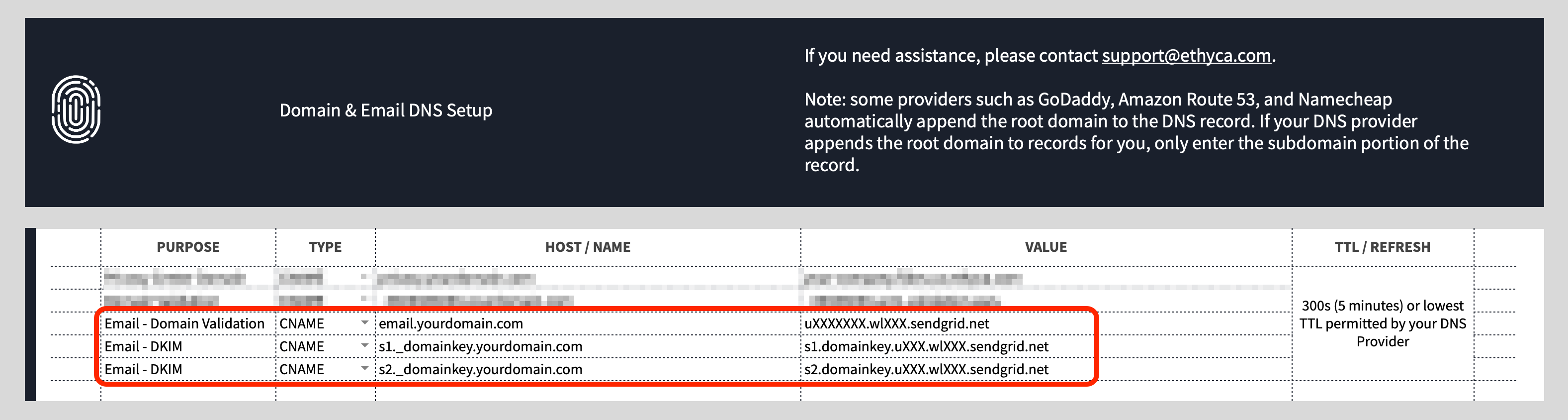 Email domain name verification - example DNS records
