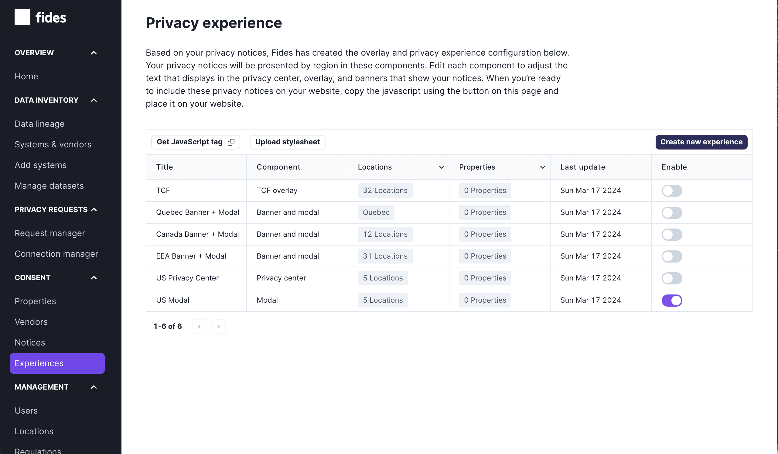 View all Privacy Experiences